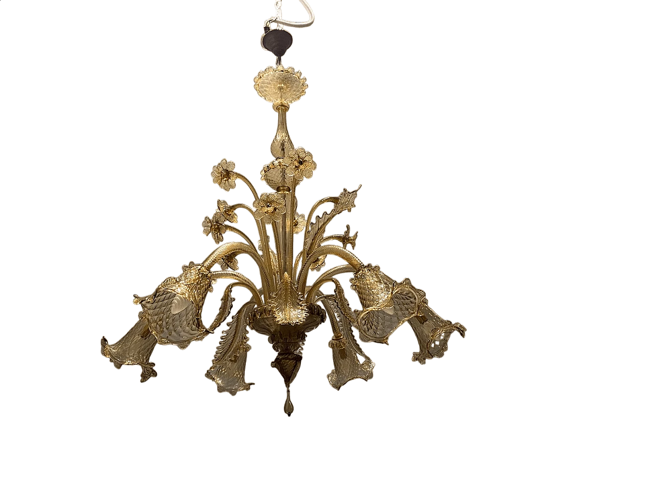 Lampadario in vetro soffiato di Murano giallo, anni '60 10