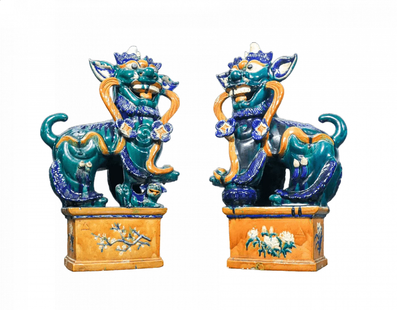 Coppia di grandi ShiShi, Leoni Guardiani, Cani Foo in ceramica, primo '900 8