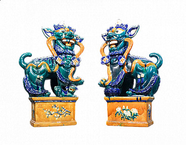 Pair of large ShiShi, Guardian Lions, Foo Dogs in ceramic, early 20th century