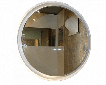 Backlit round mirror in white lacquered wood, 1970s