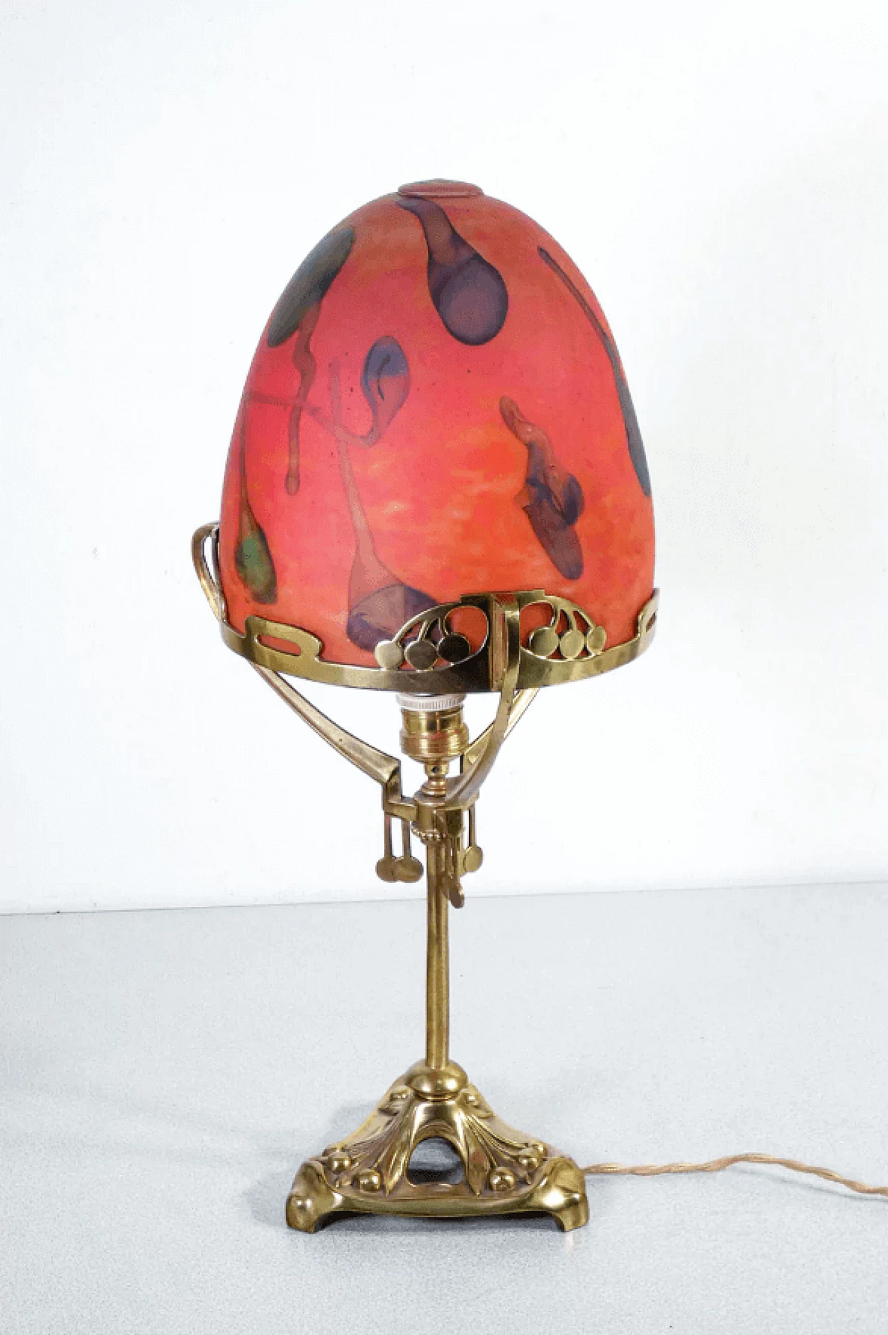 Blown glass and brass table lamp, 1940s 1