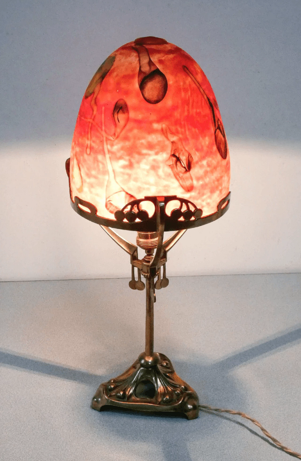 Blown glass and brass table lamp, 1940s 2
