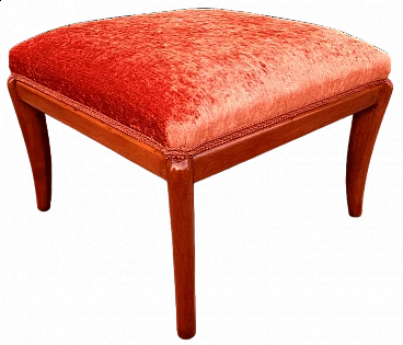Wood and velvet stool in the style of Paolo Buffa, 1960s