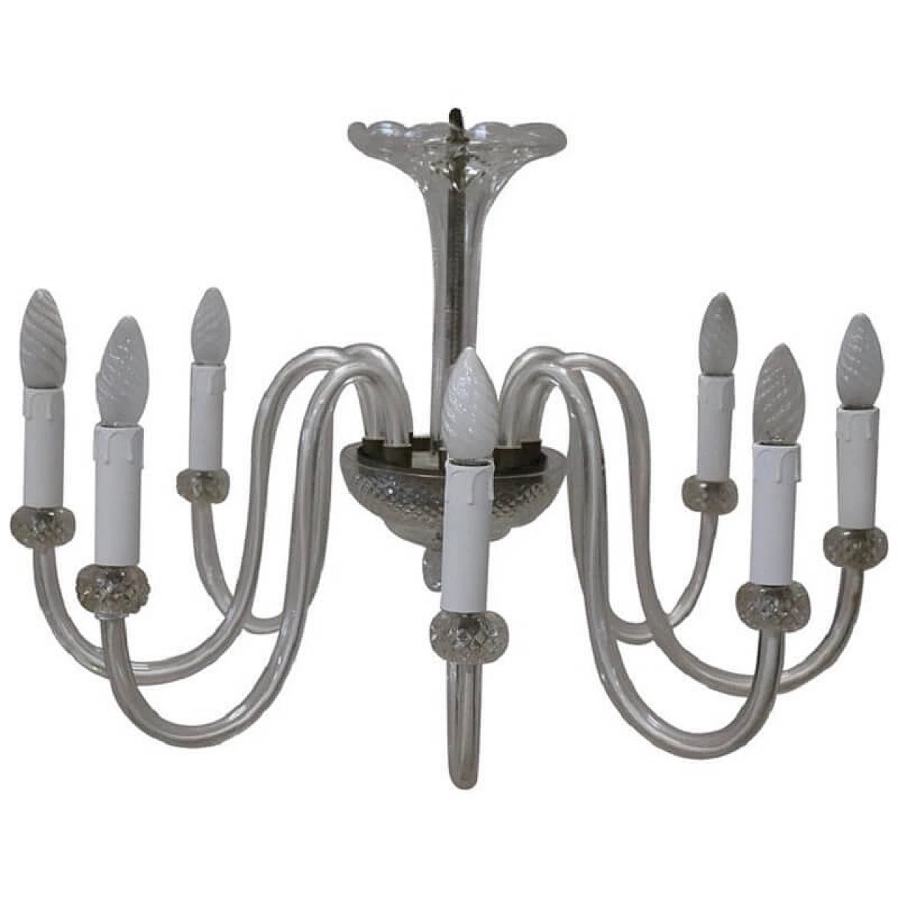 Lampadario a otto luci in vetro di Murano trasparente, anni '80 1