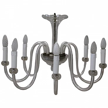 Lampadario a otto luci in vetro di Murano trasparente, anni '80