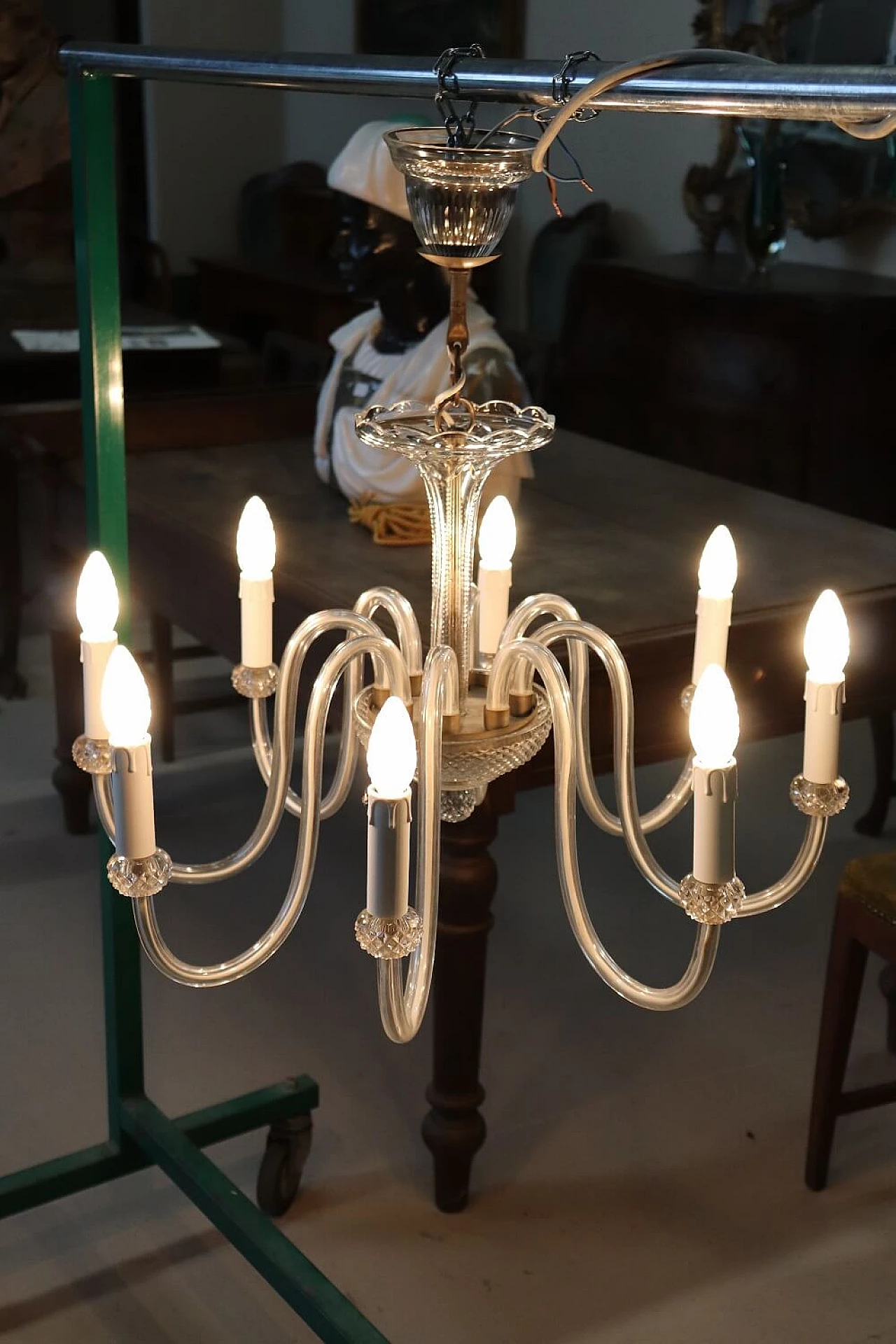 Eight-light chandelier in transparent Murano glass, 1980s 2