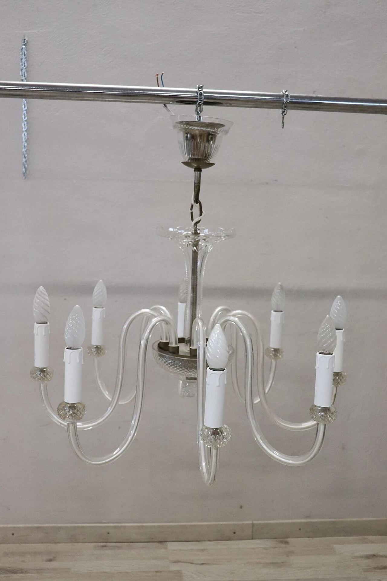 Eight-light chandelier in transparent Murano glass, 1980s 4