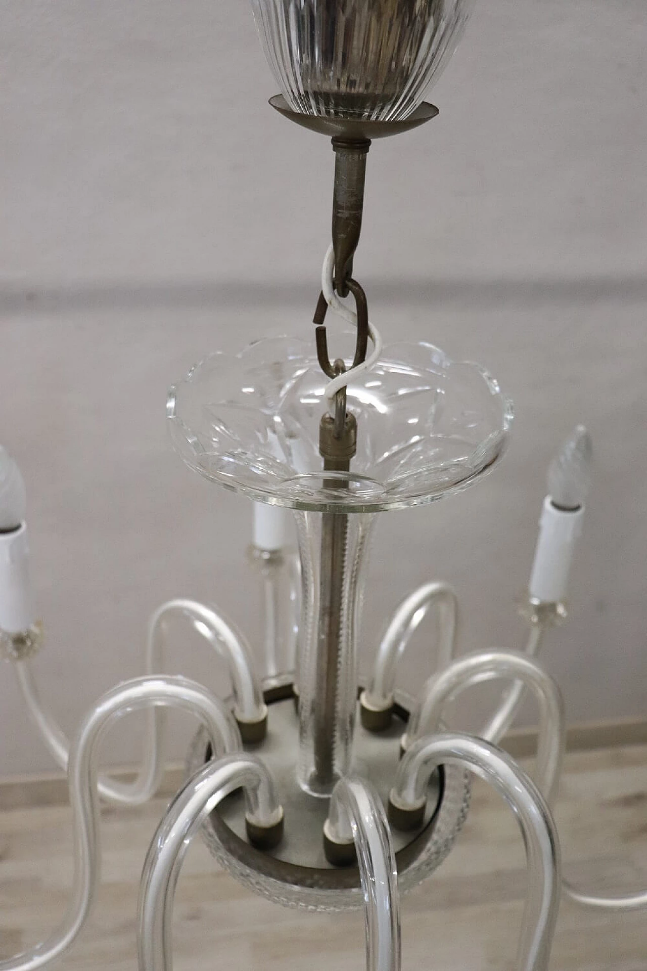 Eight-light chandelier in transparent Murano glass, 1980s 5