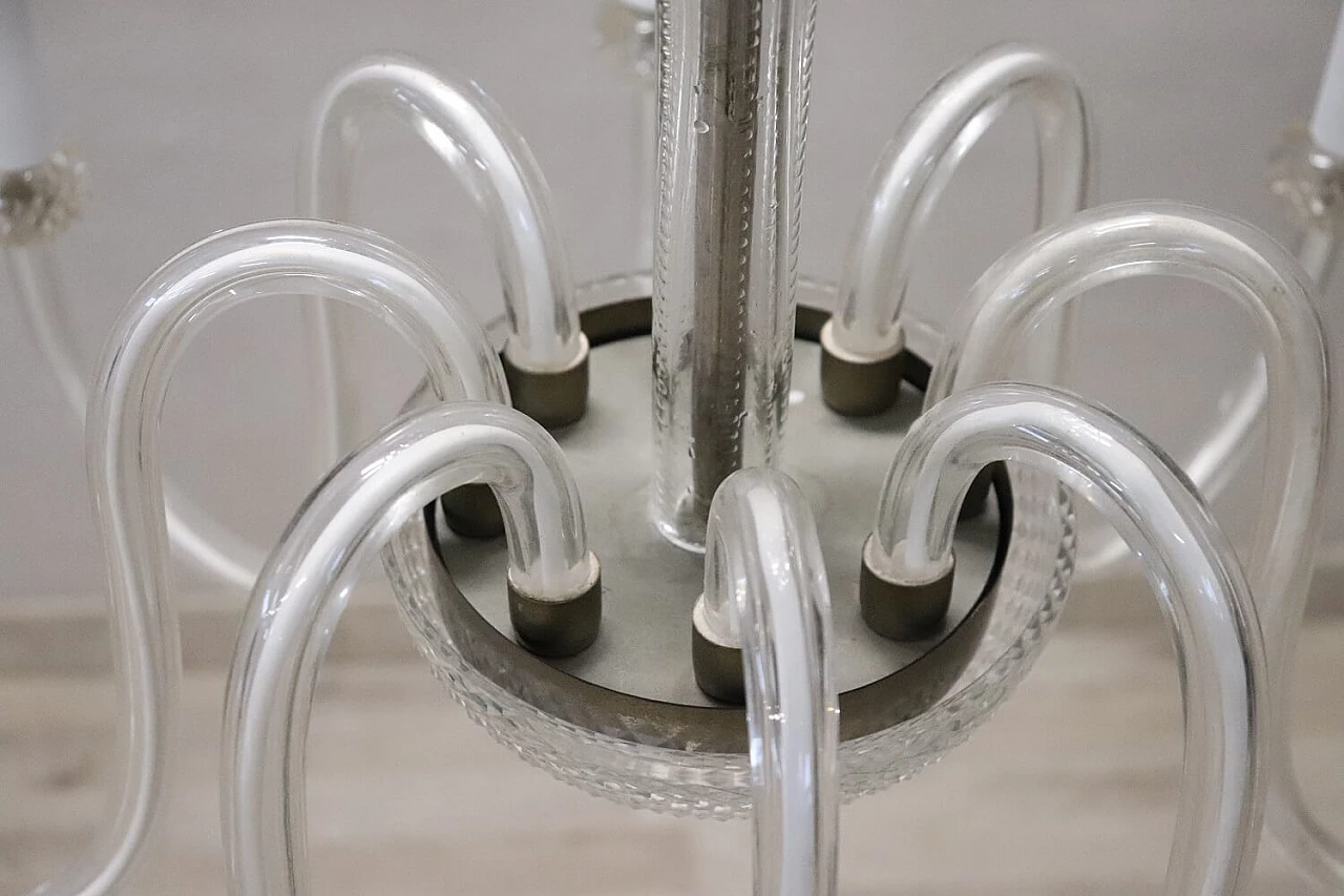 Lampadario a otto luci in vetro di Murano trasparente, anni '80 6
