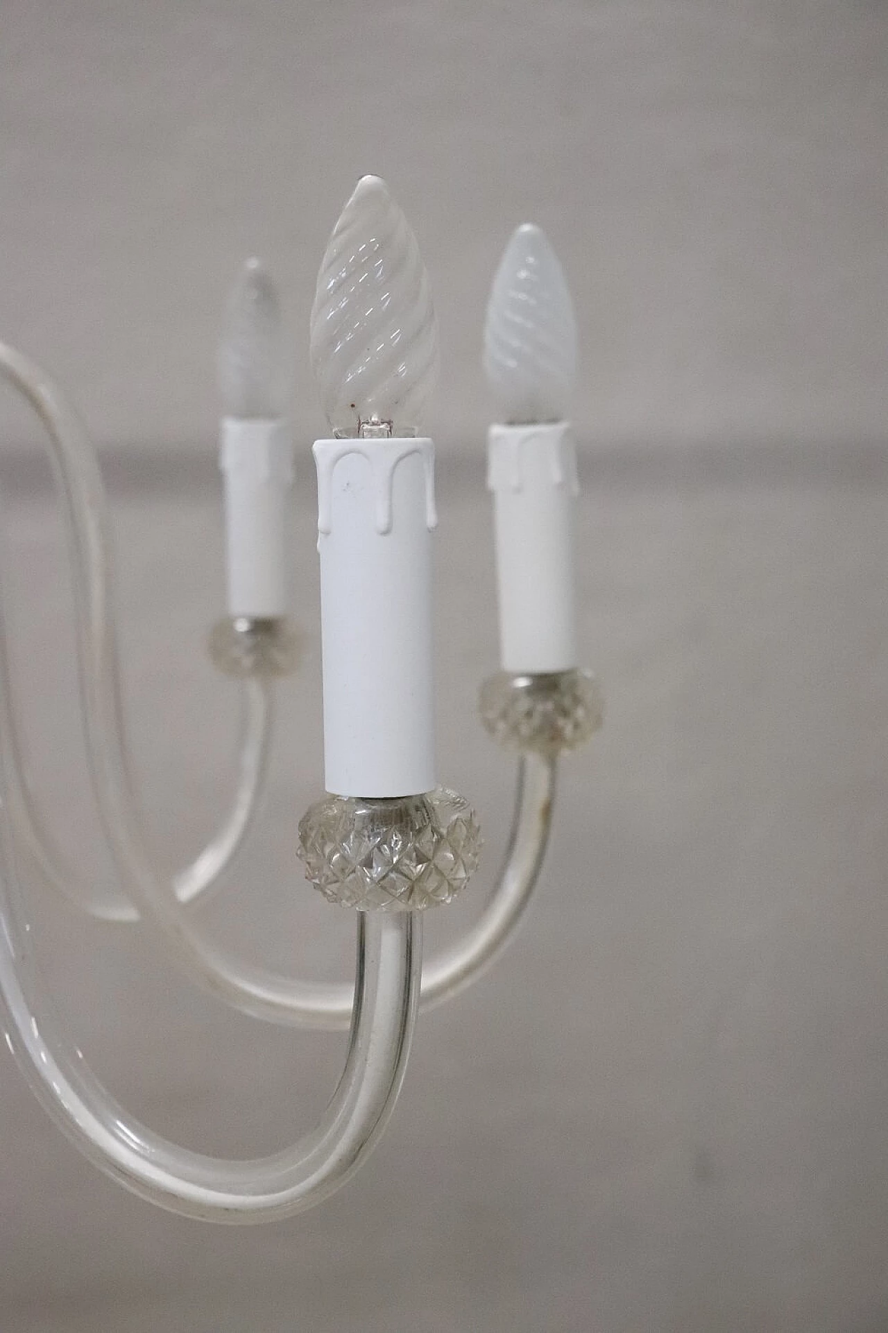 Lampadario a otto luci in vetro di Murano trasparente, anni '80 7