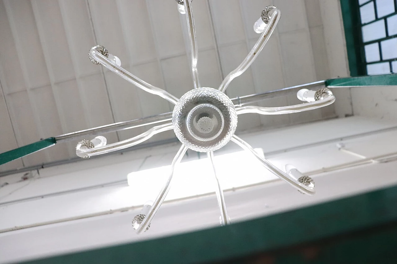 Lampadario a otto luci in vetro di Murano trasparente, anni '80 8
