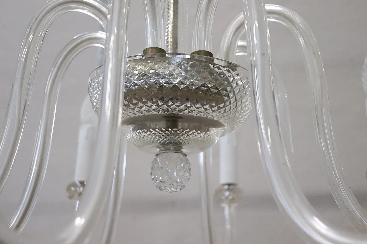 Eight-light chandelier in transparent Murano glass, 1980s 9