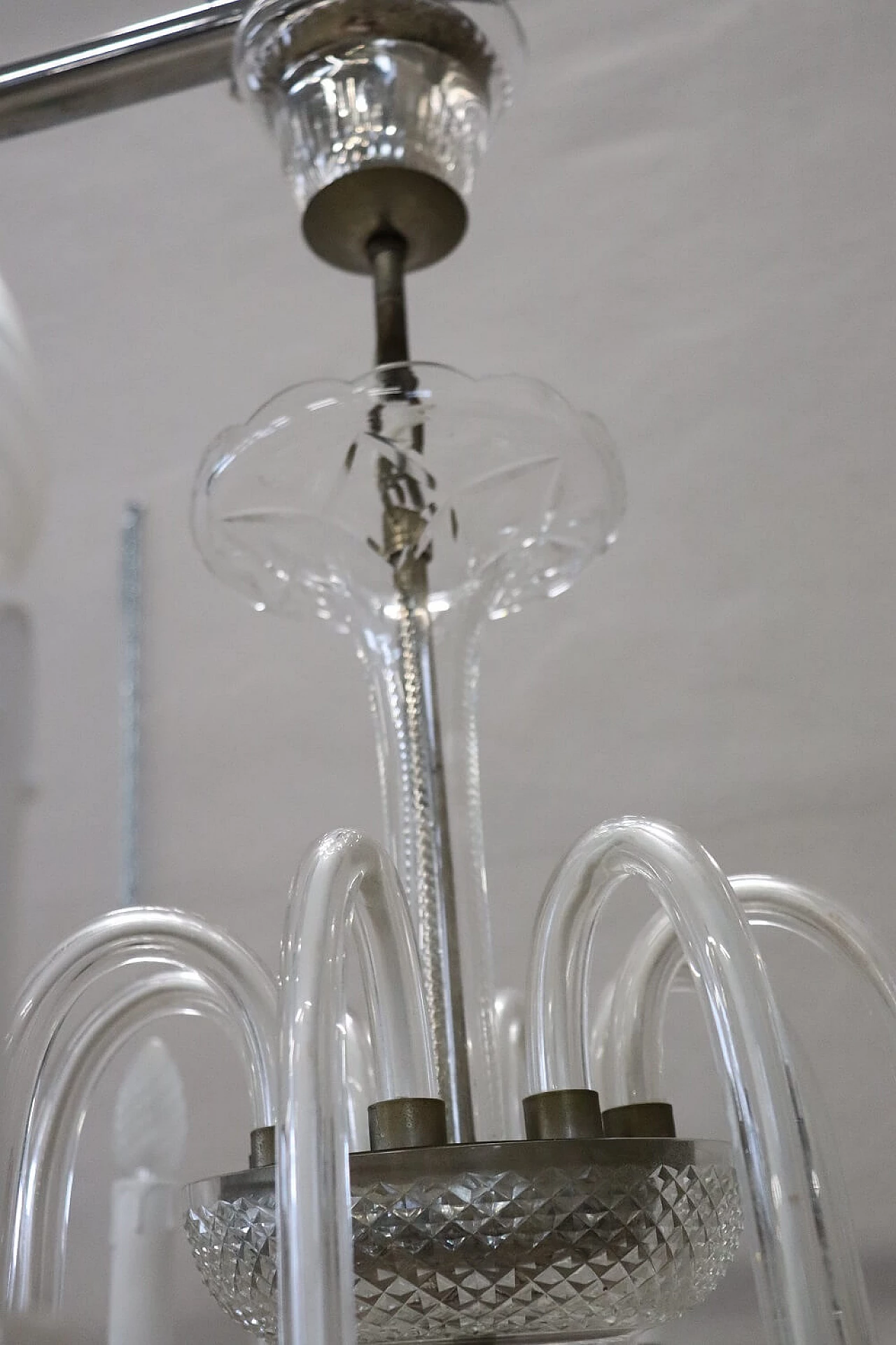 Lampadario a otto luci in vetro di Murano trasparente, anni '80 10