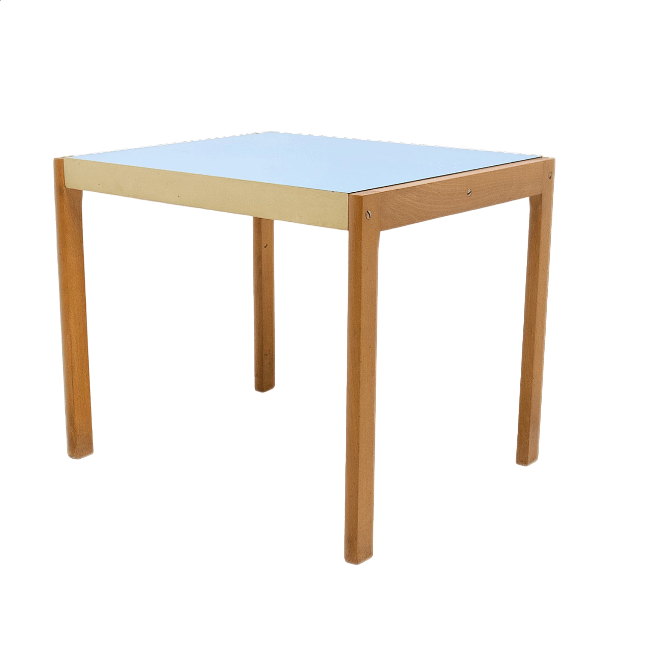 Tavolino in legno con piano azzurro in formica di TON, anni '70 15