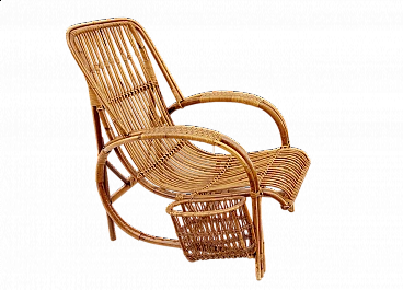 Bamboo and wicker armchair with magazine pocket, 1950s