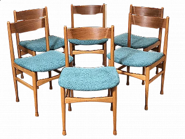 6 Sedie in faggio massello con seduta in tessuto, anni '60