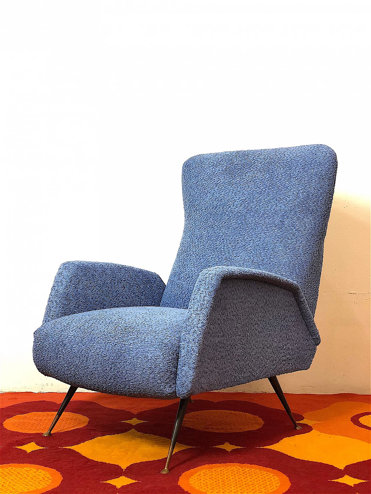 Armchair upholstered in lavender curly fabric, 1960s 2