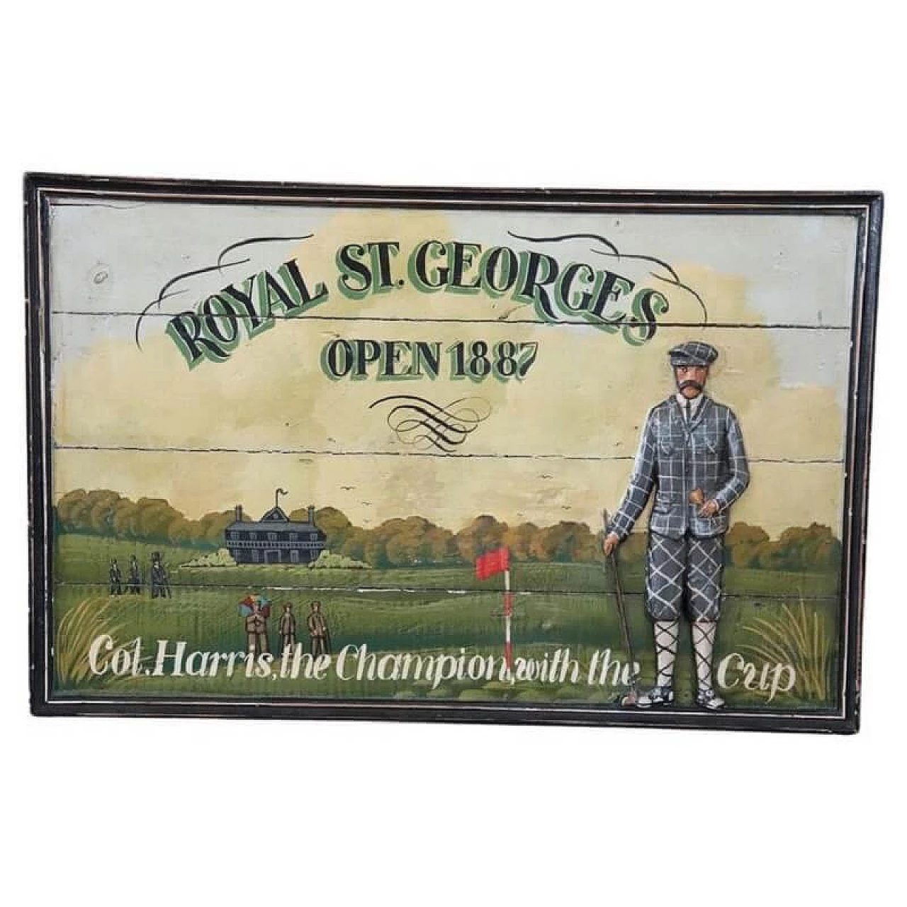 Hand-painted sign with relief decoration on wood for the Royal St. George's Golf Club , 1920s 1