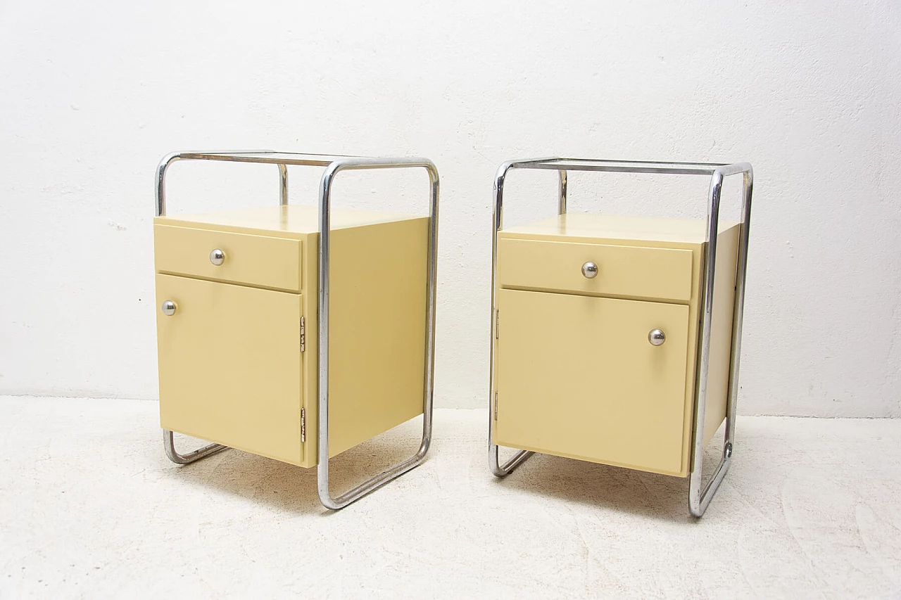 Coppia di comodini in legno con elementi cromati Bauhaus, anni '30 6