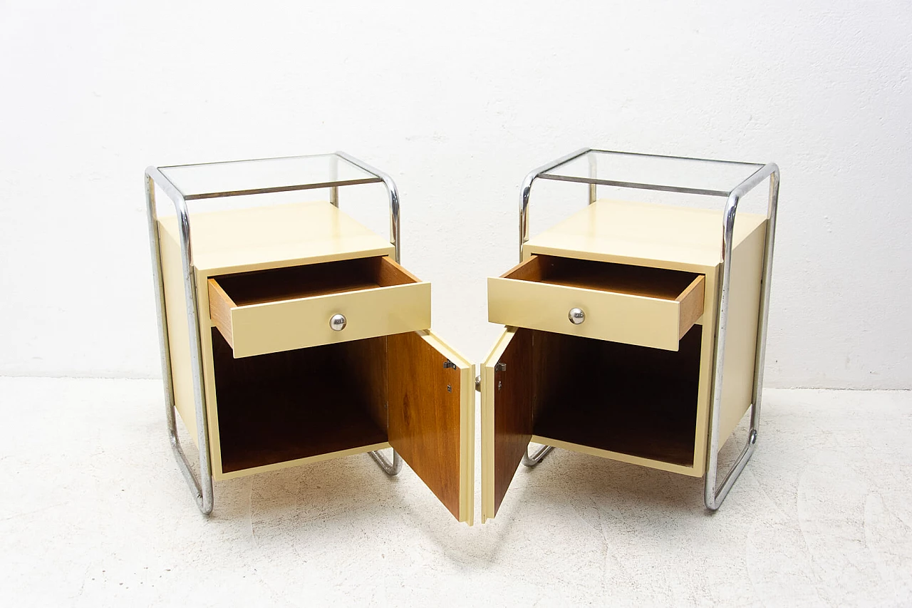 Coppia di comodini in legno con elementi cromati Bauhaus, anni '30 7