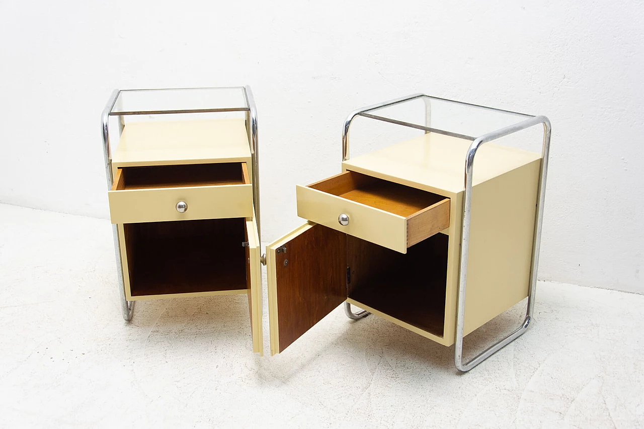 Coppia di comodini in legno con elementi cromati Bauhaus, anni '30 8