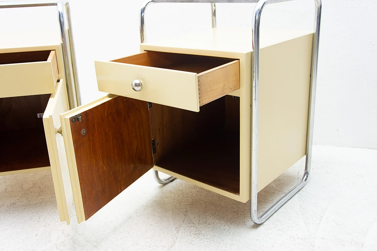 Coppia di comodini in legno con elementi cromati Bauhaus, anni '30 10