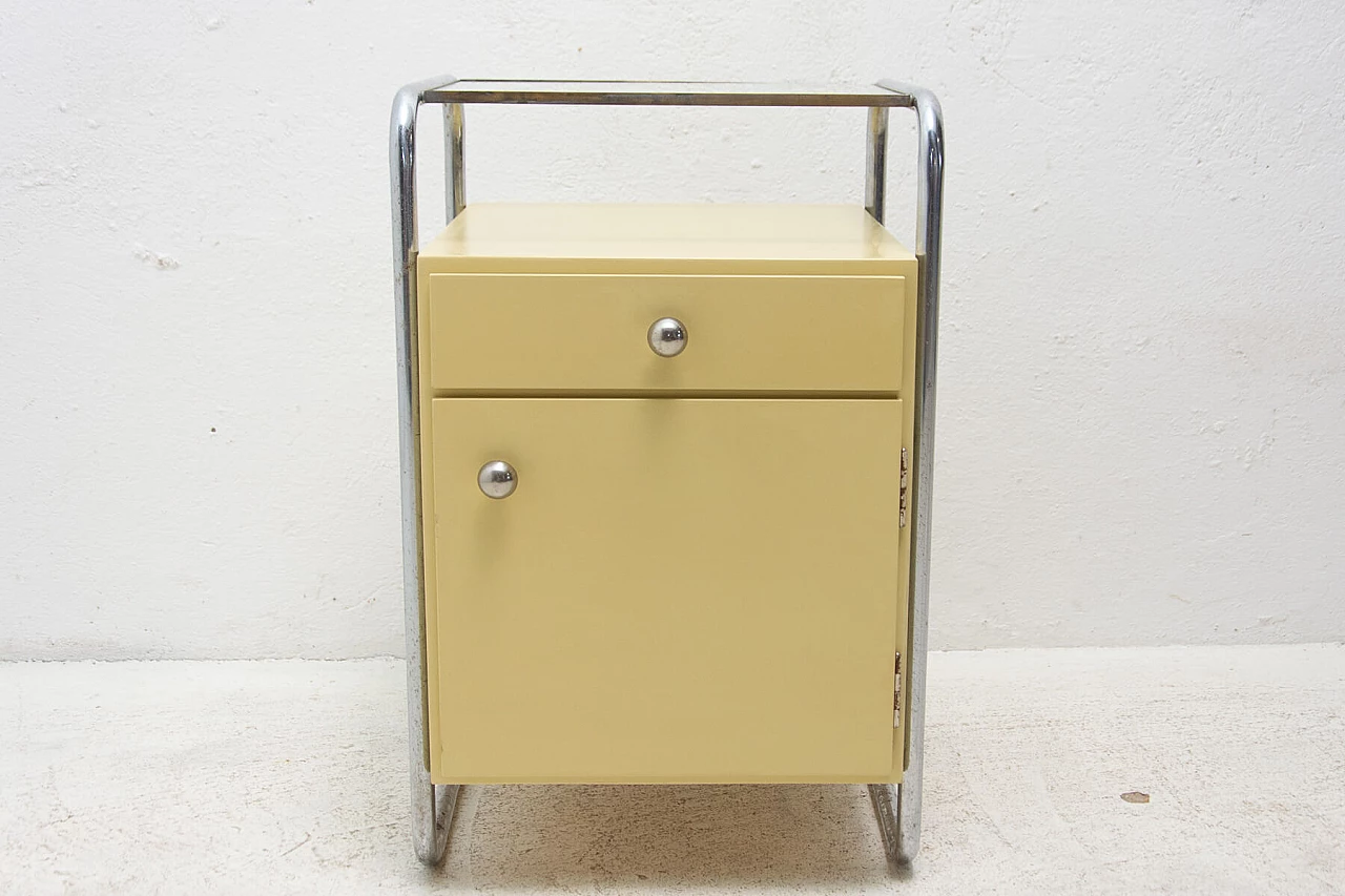 Coppia di comodini in legno con elementi cromati Bauhaus, anni '30 13