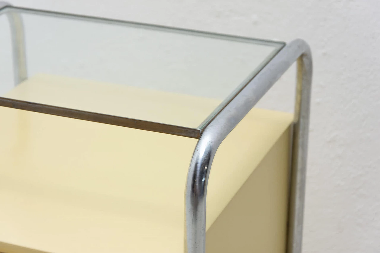 Coppia di comodini in legno con elementi cromati Bauhaus, anni '30 16