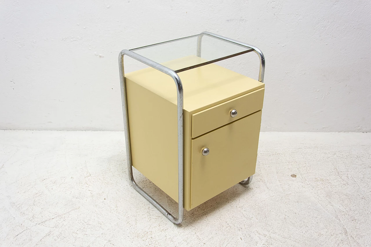 Coppia di comodini in legno con elementi cromati Bauhaus, anni '30 18