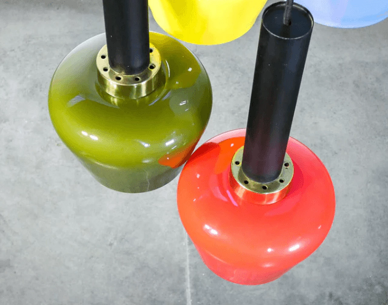 Chandelier in metal and multicolor glass attributable to Vistosi, 1960s 2