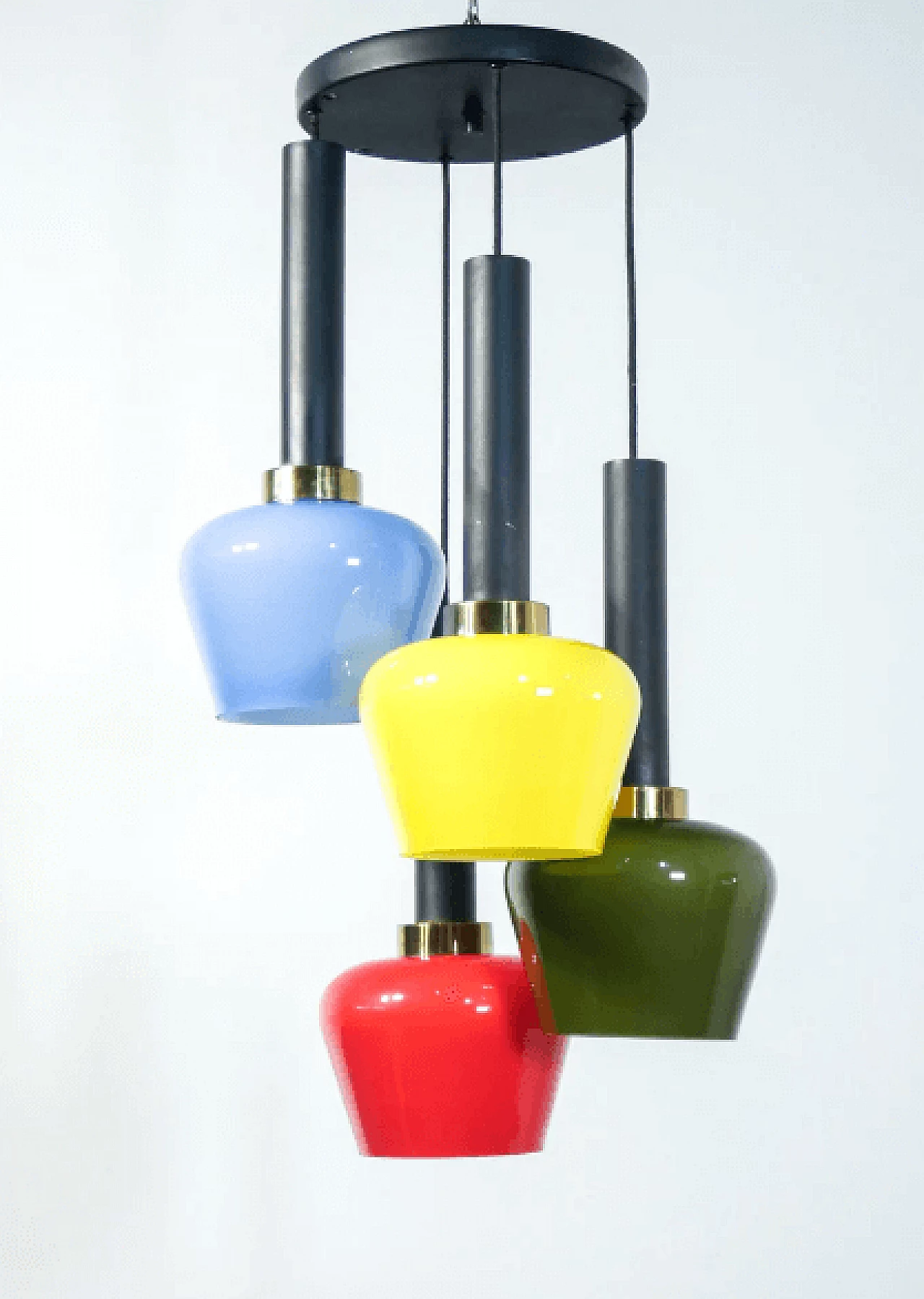 Chandelier in metal and multicolor glass attributable to Vistosi, 1960s 3