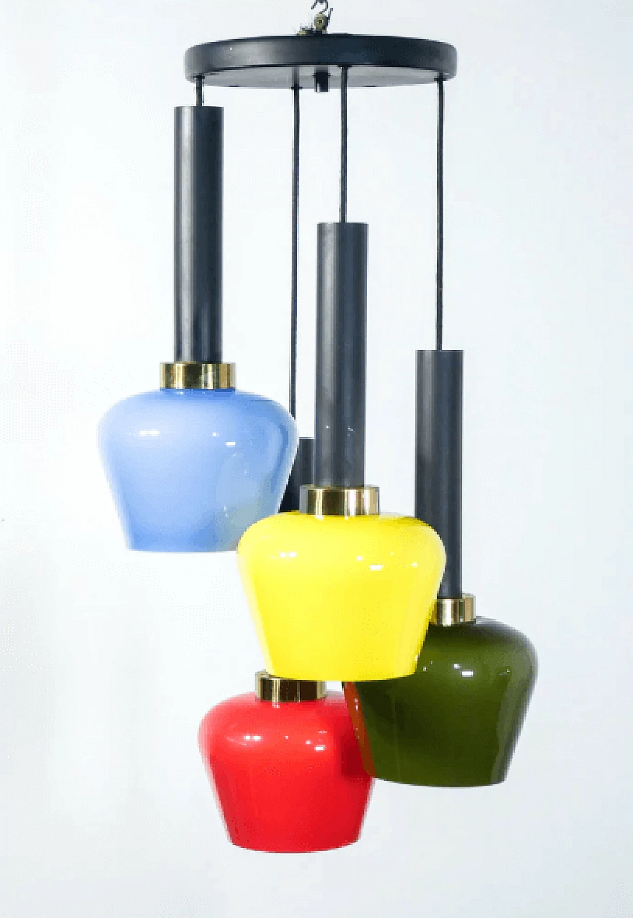 Chandelier in metal and multicolor glass attributable to Vistosi, 1960s 5