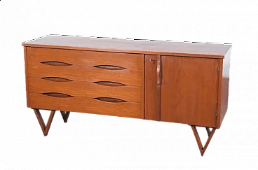 Beech and teak sideboard with four drawers and one door, 1960s