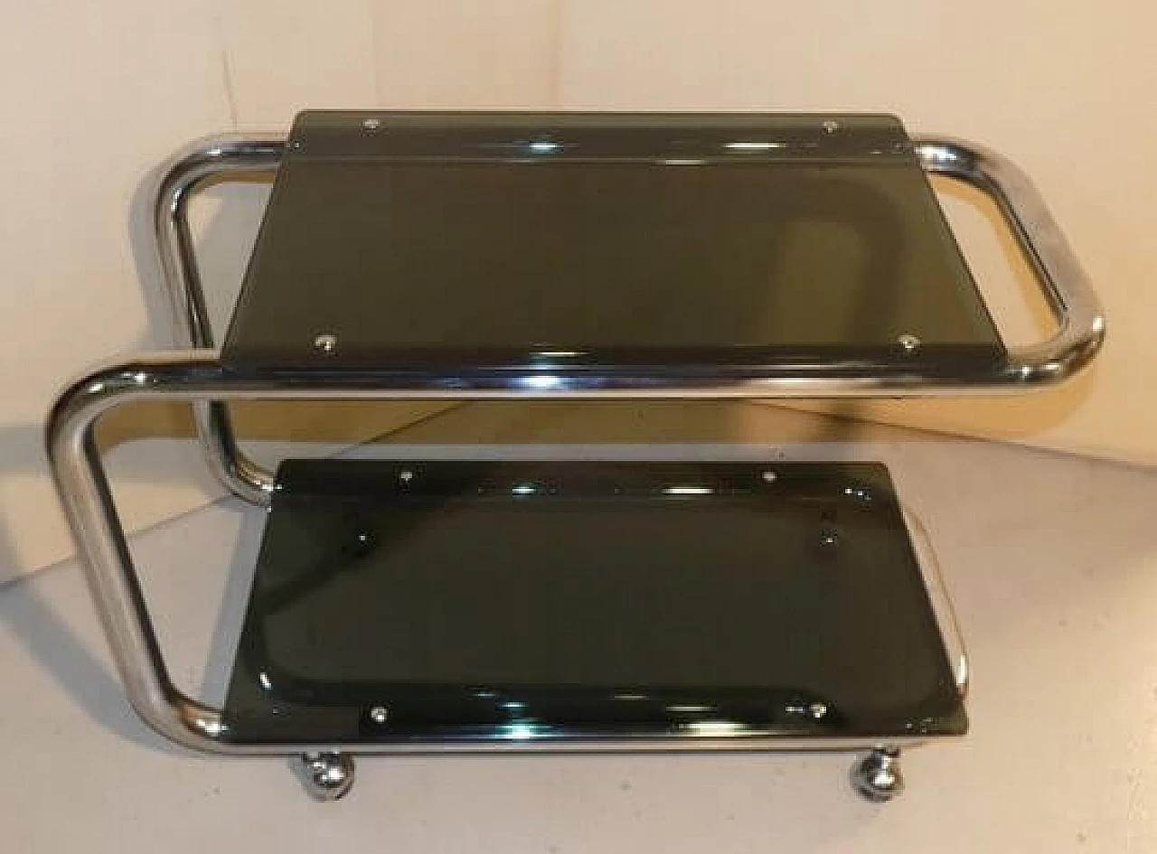 Tubular cart in chrome-plated steel and smoked glass, 1970s 1