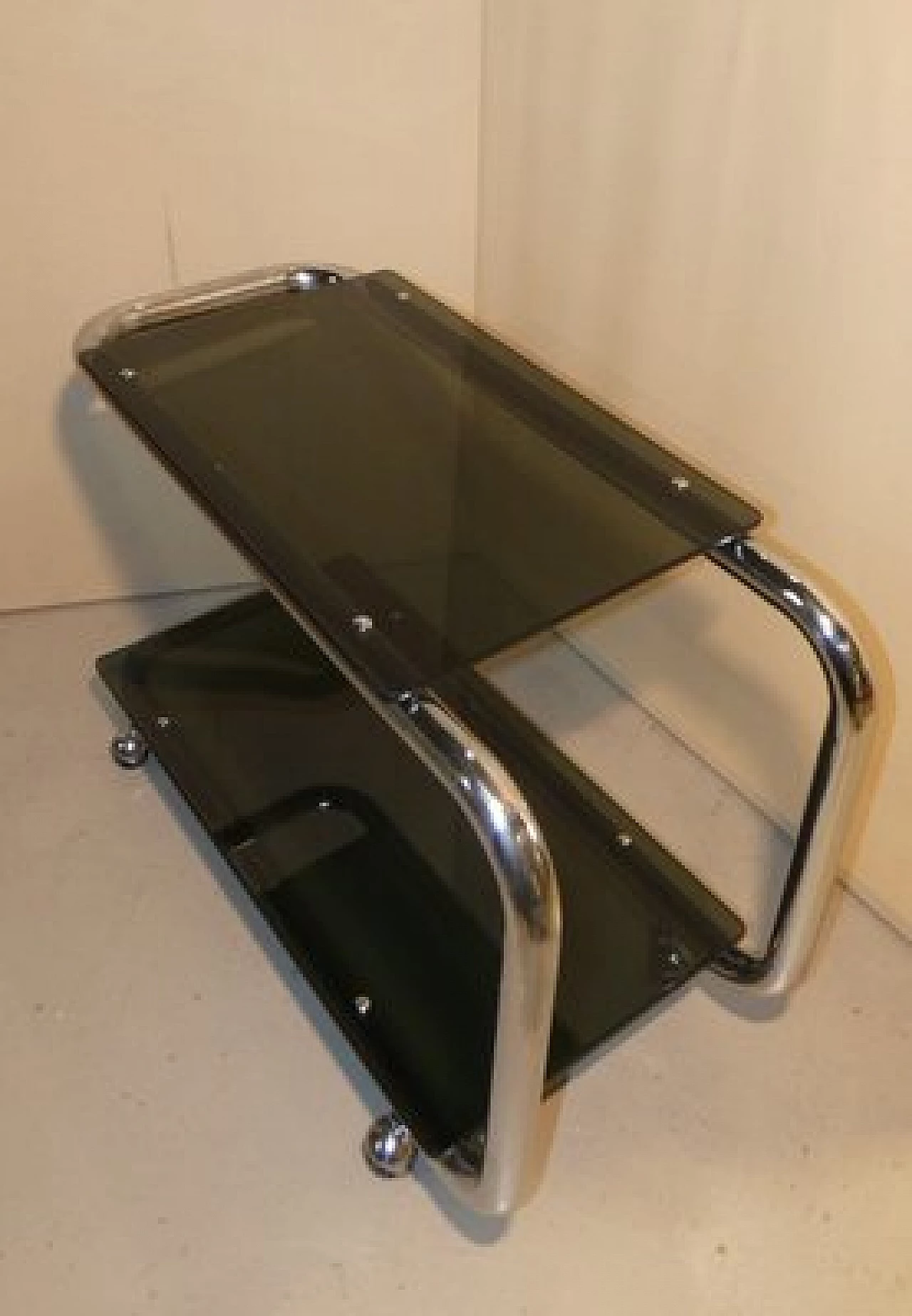 Tubular cart in chrome-plated steel and smoked glass, 1970s 2