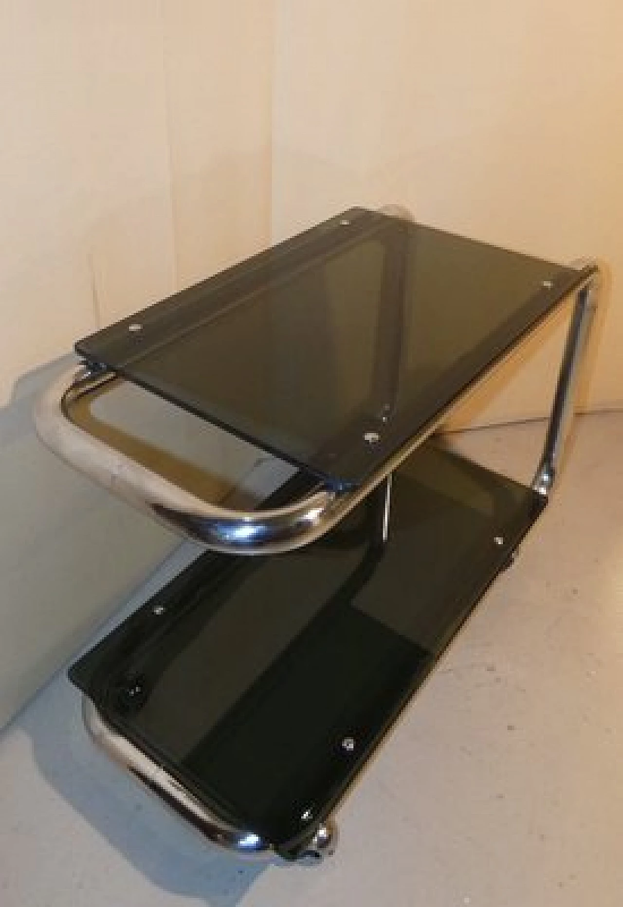 Tubular cart in chrome-plated steel and smoked glass, 1970s 3
