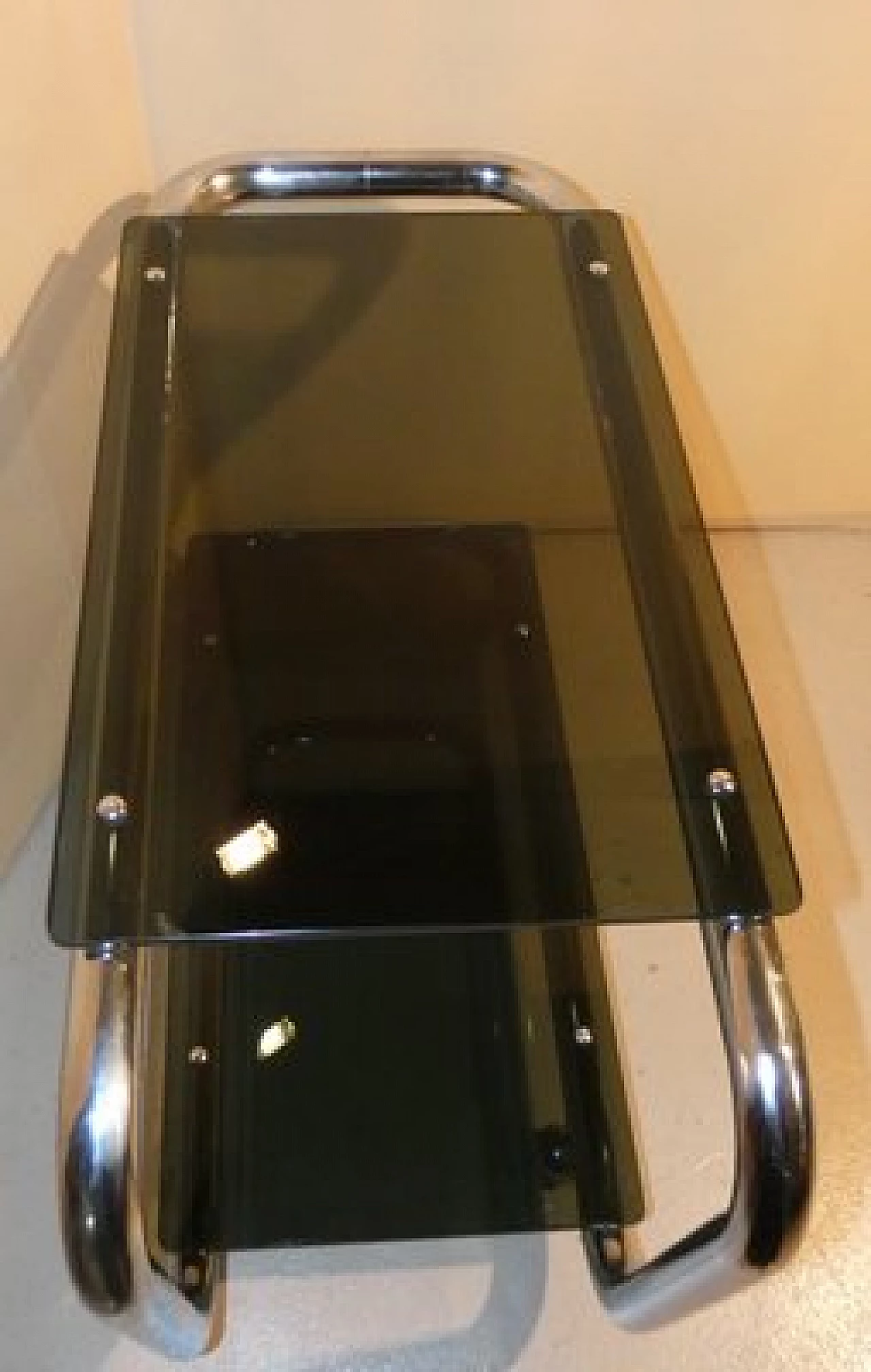 Tubular cart in chrome-plated steel and smoked glass, 1970s 4