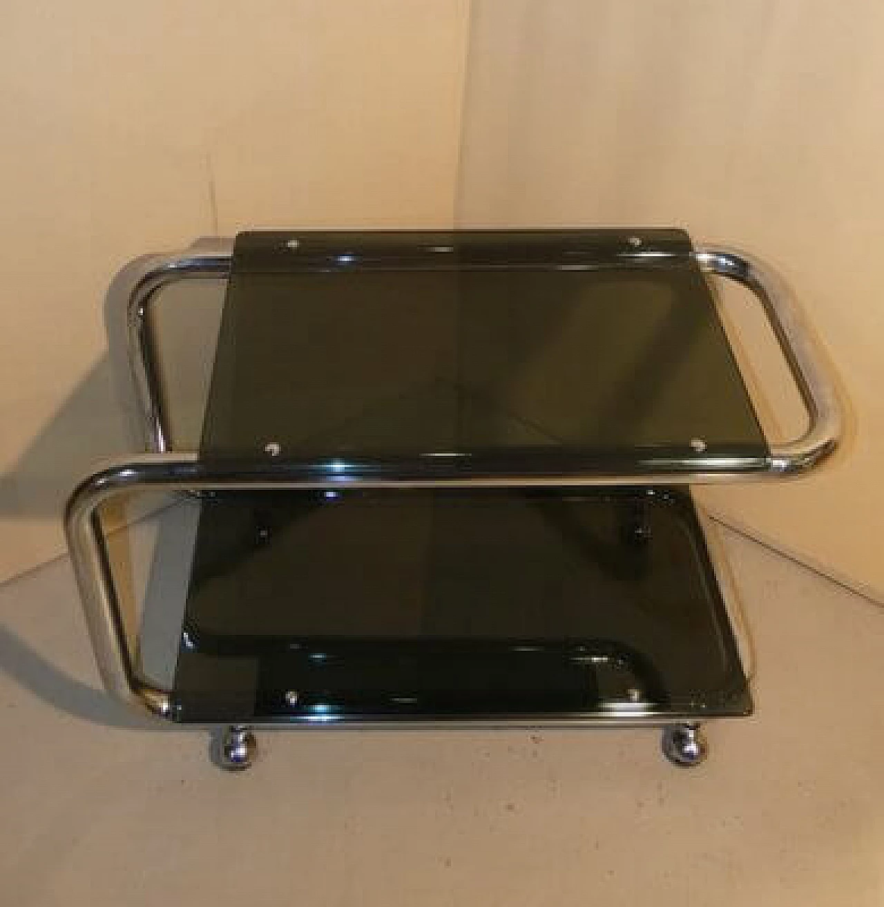 Tubular cart in chrome-plated steel and smoked glass, 1970s 5
