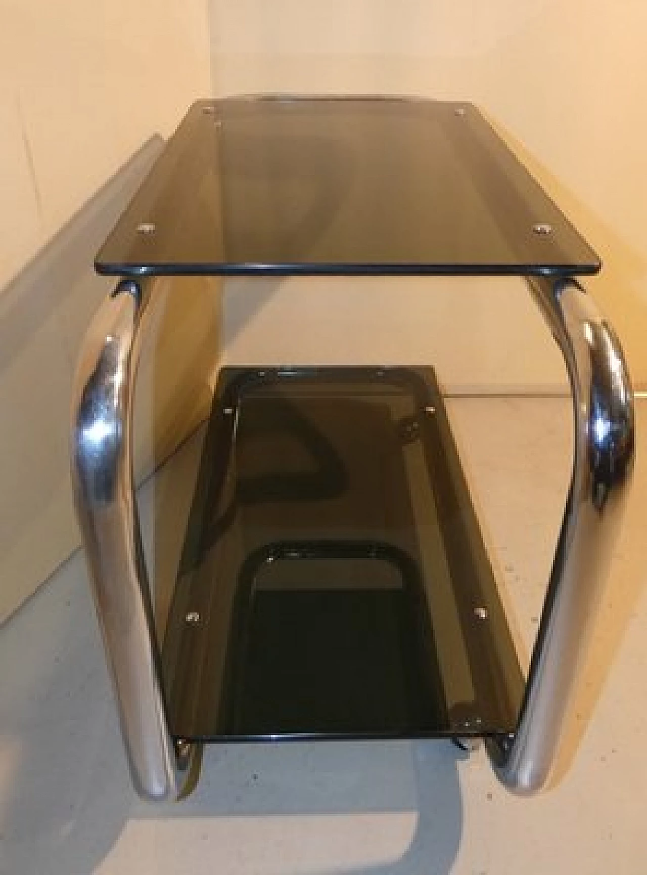 Tubular cart in chrome-plated steel and smoked glass, 1970s 6