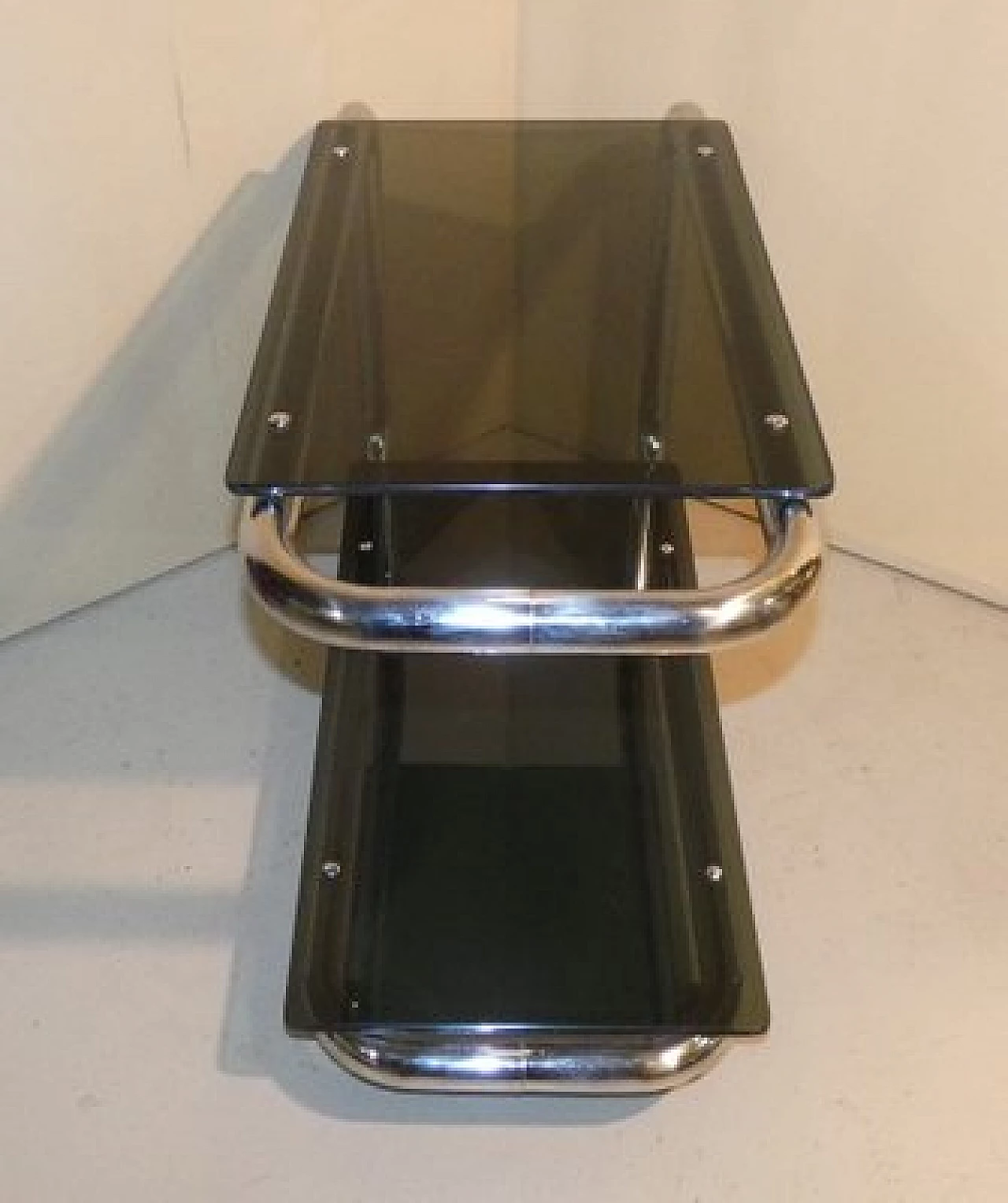 Tubular cart in chrome-plated steel and smoked glass, 1970s 9