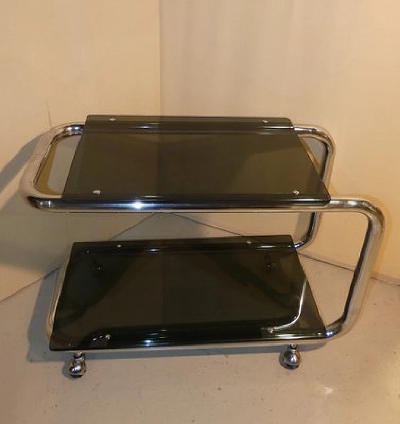Tubular cart in chrome-plated steel and smoked glass, 1970s 10