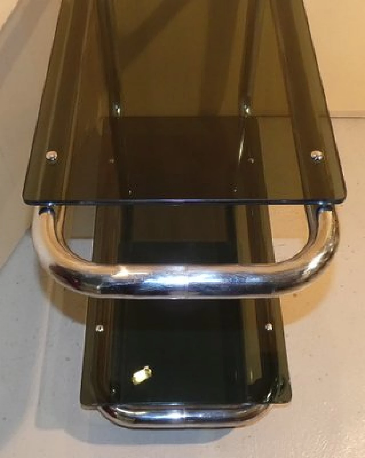 Tubular cart in chrome-plated steel and smoked glass, 1970s 12