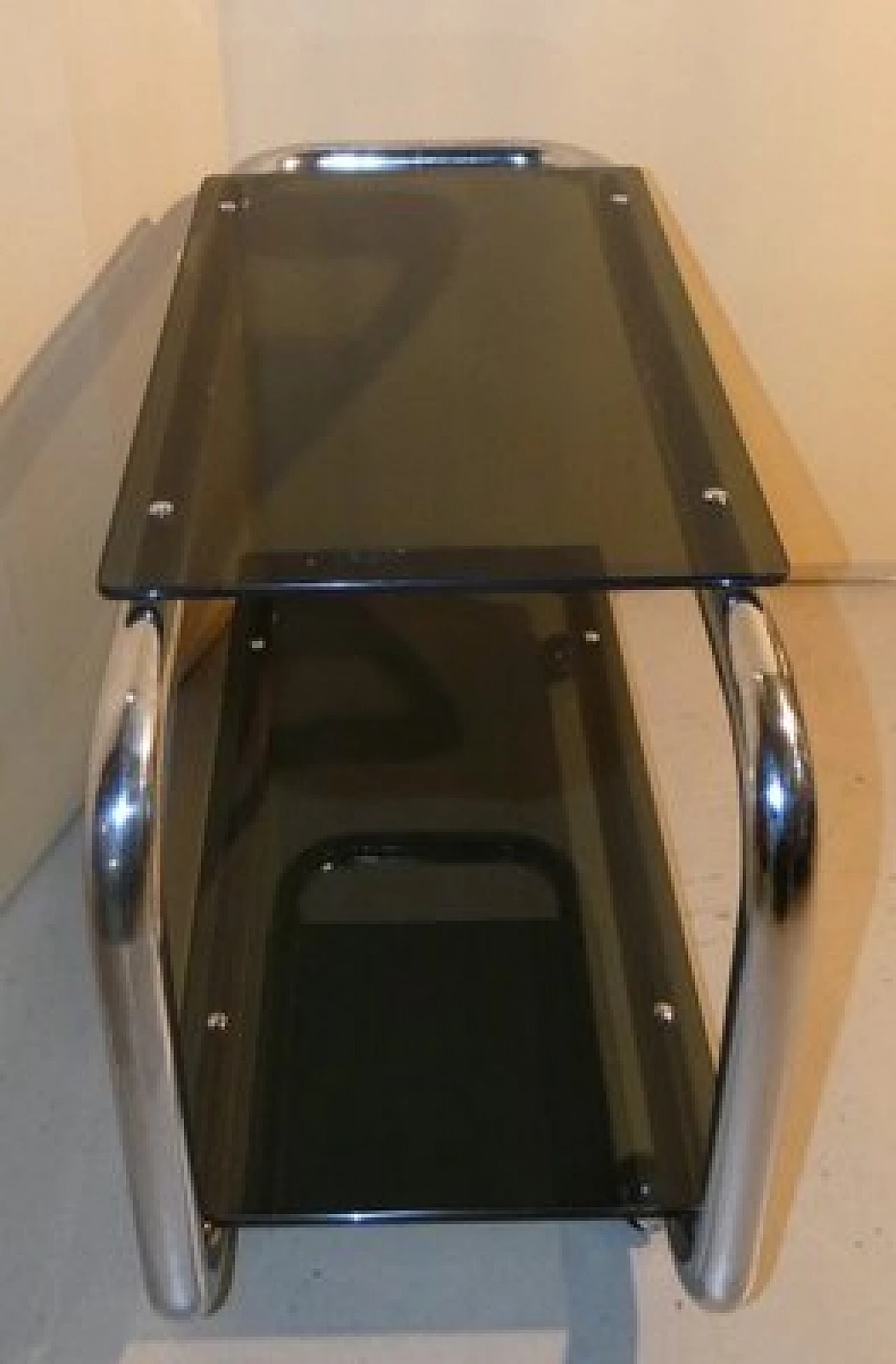Tubular cart in chrome-plated steel and smoked glass, 1970s 14