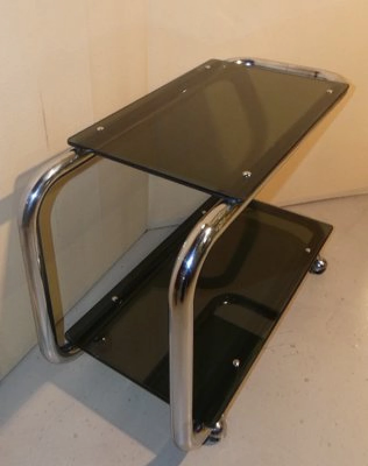 Tubular cart in chrome-plated steel and smoked glass, 1970s 21