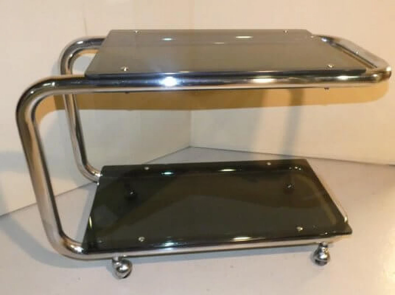 Tubular cart in chrome-plated steel and smoked glass, 1970s 22