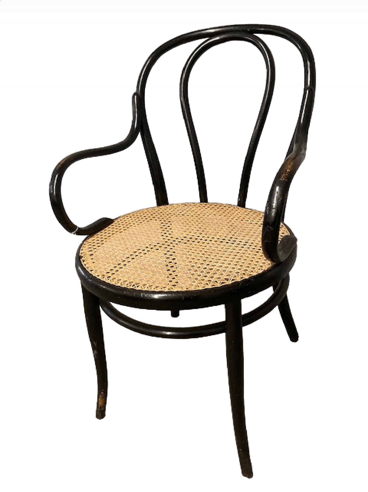Poltrona in faggio curvato con seduta in paglia di Vienna per Thonet, anni '40 13