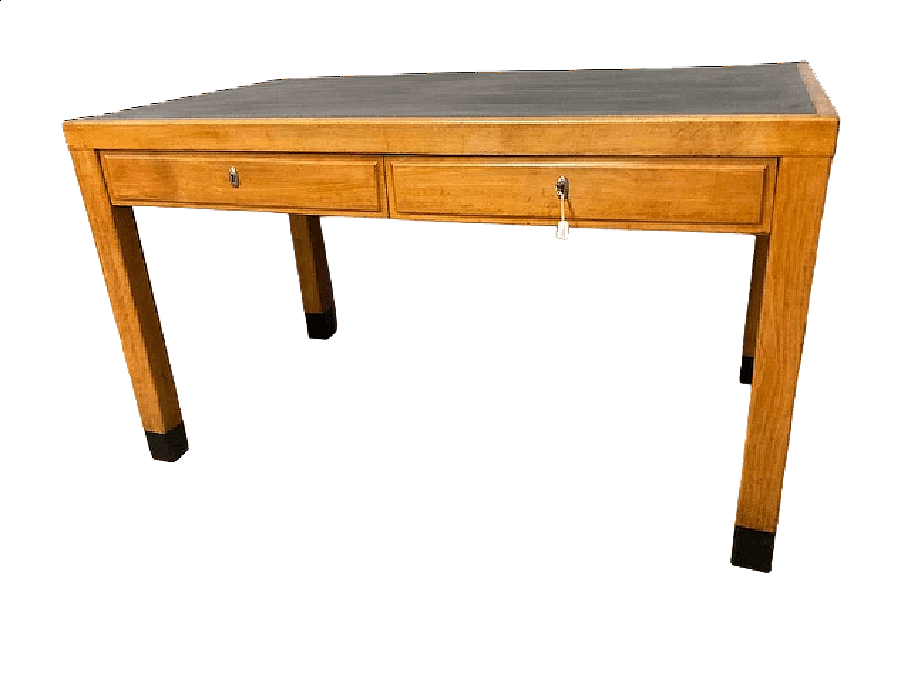 Solid beech desk with black lacquered top, 1940s 16