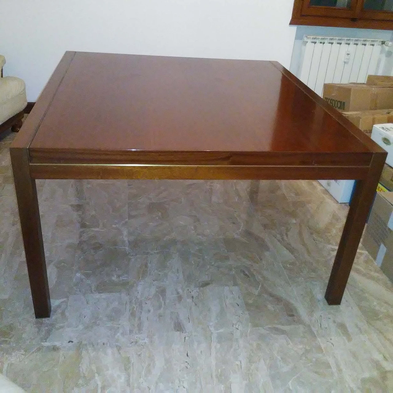 Tavolo in legno con profilo in ottone di Pierre Balmain, anni '80 2