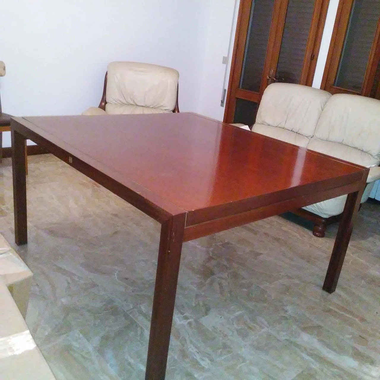 Tavolo in legno con profilo in ottone di Pierre Balmain, anni '80 3