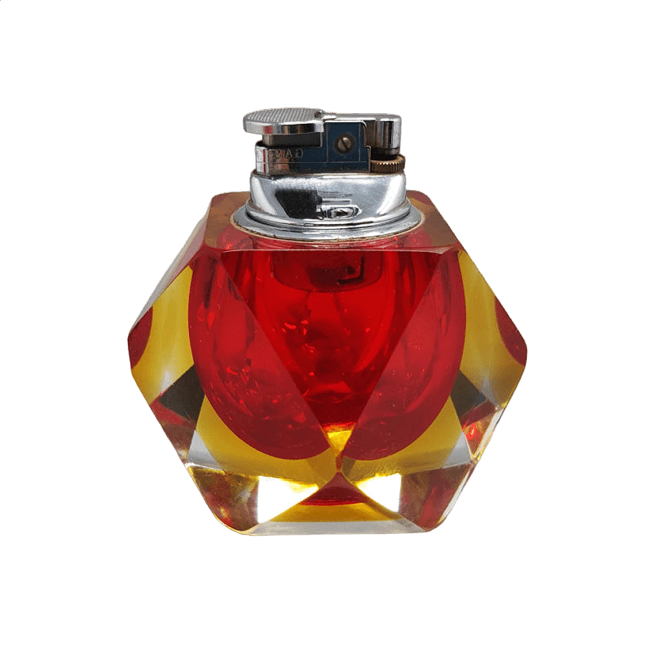 Accendino da tavolo rosso e giallo in vetro di Murano sommerso di Flavio Poli per Seguso, anni '60 9